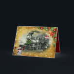 Cartão De Festividades Snowman Natal vintage Train<br><div class="desc">Comboio de Natal congelado</div>