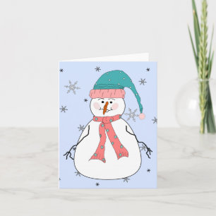 Cartão De Festividades Snowman, nevando neve primitiva