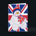 Cartão De Festividades Snowman no Natal do Reino Unido<br><div class="desc">Um bonitinho bonitinho do Reino Unido em um chapéu e cachecol de natal da bandeira do Reino Unido,  cartão de Cartões de natal de Ricaso</div>