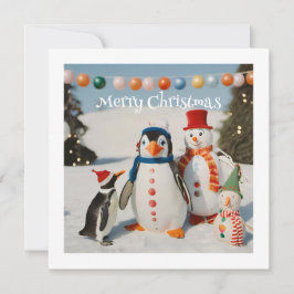 Cartão De Festividades Snowman & Penguin #2 Natal Personalizado Novidade