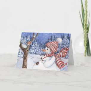 Cartão De Festividades Snowman & Robin Holiday Card