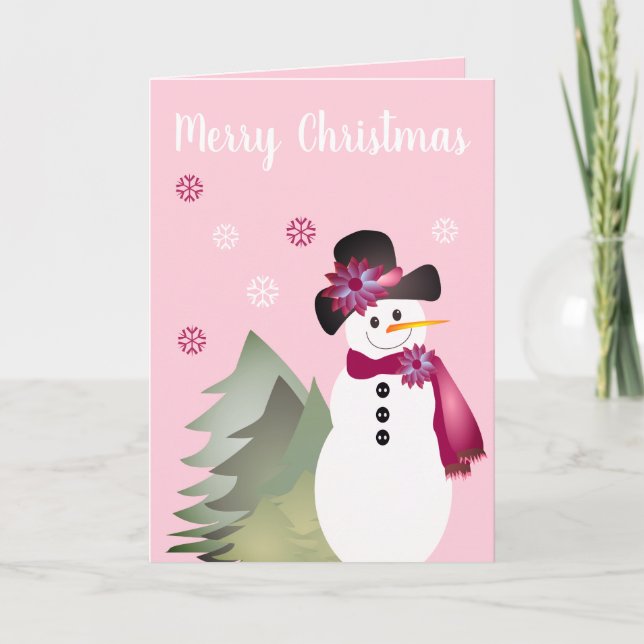 Cartão De Festividades Snowman Rosa (Frente)