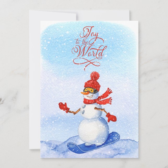 Cartão De Festividades Snowman Snowboard Watercolor Natal (Frente)