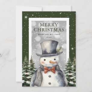 Cartão De Festividades Snowman Snowflake Watercolor Felry Natal
