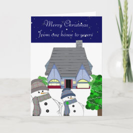 Cartão De Festividades Snowmen e Cozy House