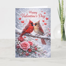 Cartão De Festividades Snowy Cardinals Valentine’s Day: Love in Winter