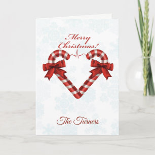Cartão De Festividades Snowy Christmas Candy Cane Heart Ekg Strip