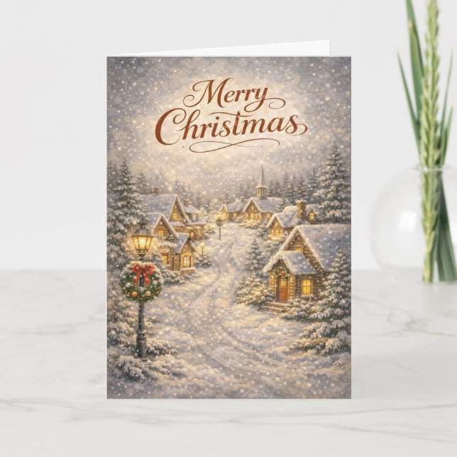 Cartão De Festividades Snowy Christmas Village  (Frente)
