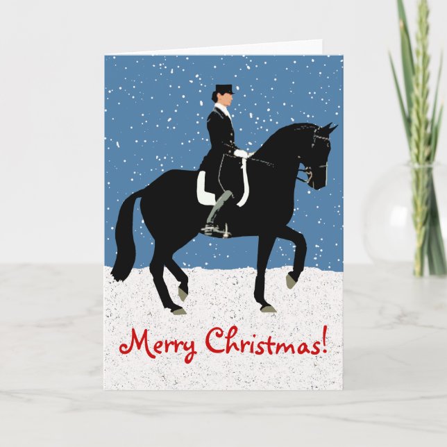 Cartão De Festividades Snowy Dressage Horse Christmas (Frente)