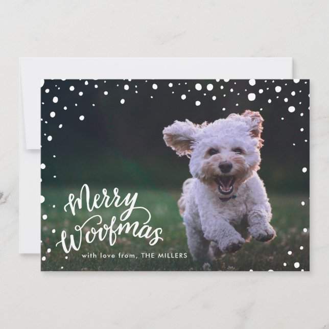Cartão De Festividades Snowy Feliz Woofmas Handlettered | Foto de Férias (Frente)