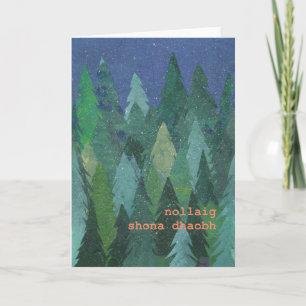 Cartão De Festividades Snowy Forest Christmas Card: Irish Gaelic
