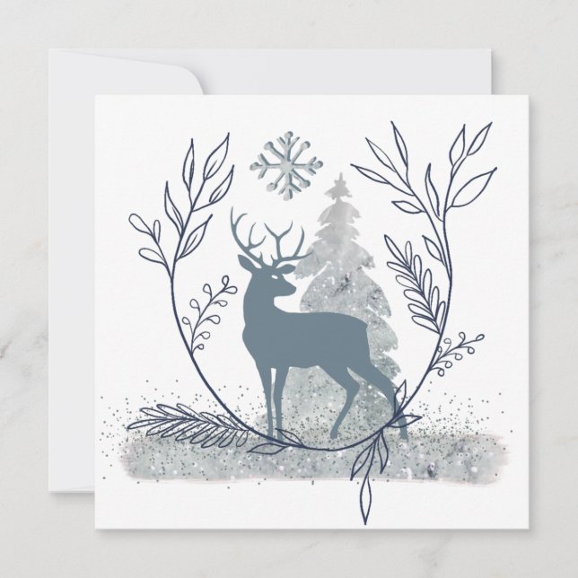 Cartão De Festividades Snowy Glitter Winter Solstice Deer (Frente)