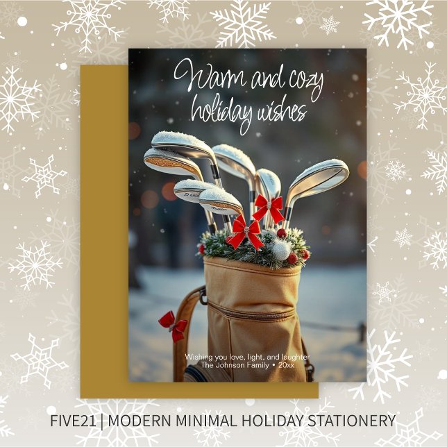 Cartão De Festividades Snowy Golf Winter Season Deseja ・ Dourado (Criador carregado)