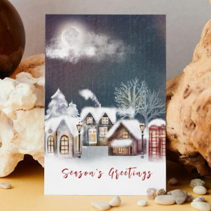 Cartão De Festividades Snowy Moonlit Village Cena de Natal Winter