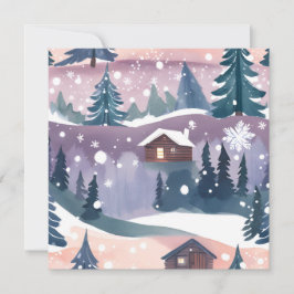 Cartão De Festividades Snowy Mountain Cabin Watercolor