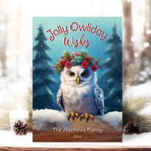 Snowy Owl na Floresta Rustic Jolly Owliday Deseja
