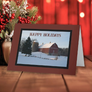 Cartão De Festividades Snowy Red Barn Country Christmas