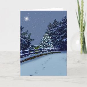 Cartão De Festividades Snowy Road e Winter Trees