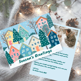 Cartão De Festividades Snowy Village Illustration Cute CUSTOM Photo 