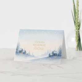 Cartão De Festividades Snowy Winter Hillside Village with Warm Christmas 