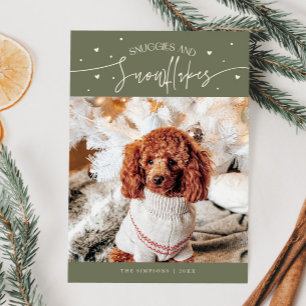 Cartão De Festividades Snugges e flocos de neve Cachorro Sage Natal Verde