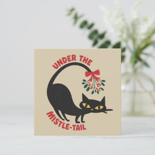 Cartão De Festividades Sob o Gato de Natal Mistletoe Retro Meados do Sécu