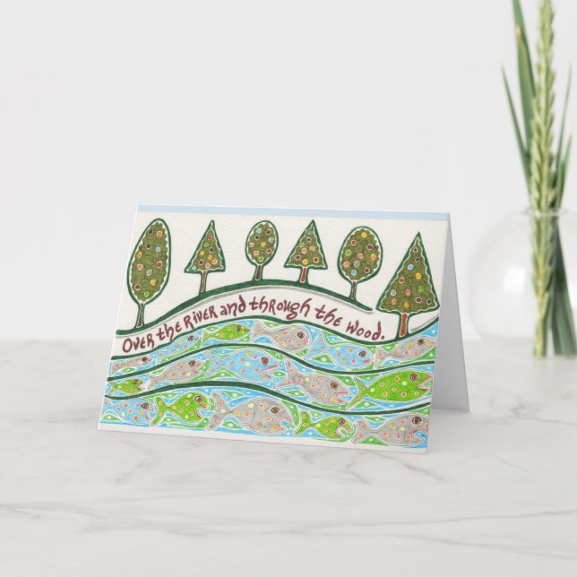 Cartão De Festividades Sobre o rio e com o notecard de madeira (Frente)