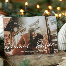 Cartão De Festividades Sobreposição de Foto Luzes de Natal Casados e Bril