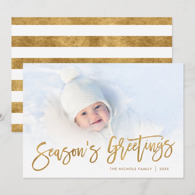 Cartão De Festividades Sobreposição de Fotos de Script Dourado de Saudaçõ (Frente/Verso)