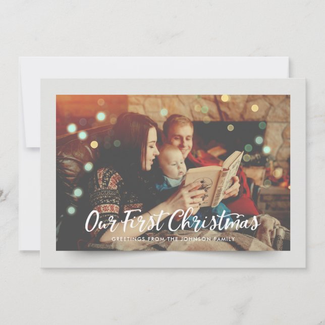 Cartão De Festividades Sobreposição de Neve de Fotografias da Família  |  (Frente)