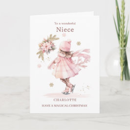 Cartão De Festividades Sobrinha Natal Menina Rosa 