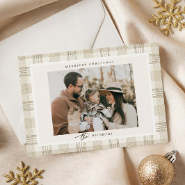 Cartão De Festividades Soft Beige Gingham Photo Christmas