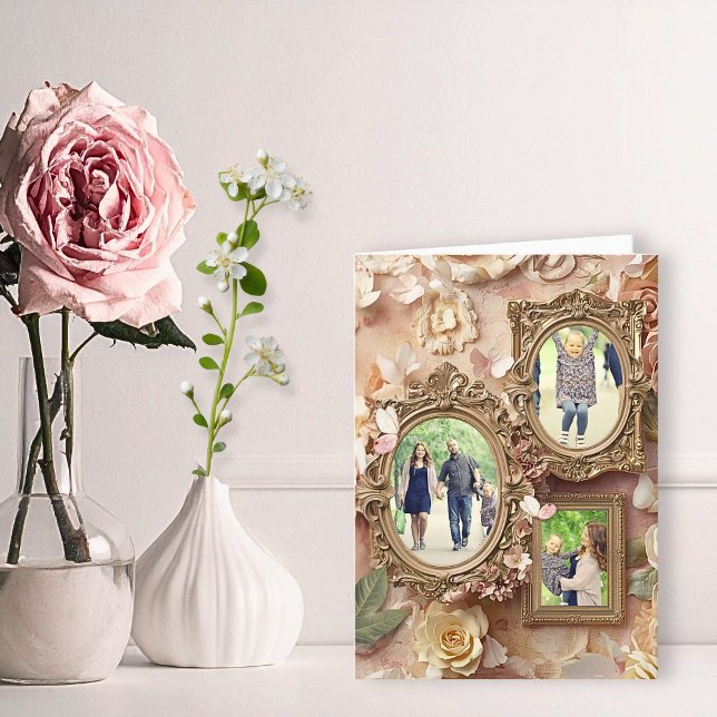 Cartão De Festividades Soft Gold Baroque Floral Memory Frame Collage (Criador carregado)