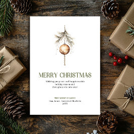 Cartão De Festividades Soft Neutral Christmas Ornament Gold Script