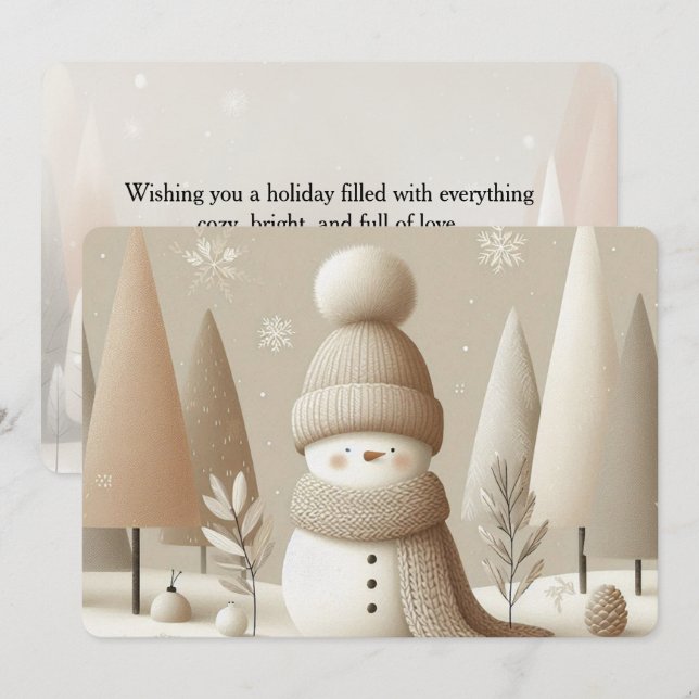 Cartão De Festividades Soft Woodland Snowman Christmas Holiday Card (Frente/Verso)