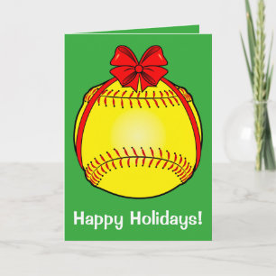 Cartão De Festividades Softball com um Arco no Natal