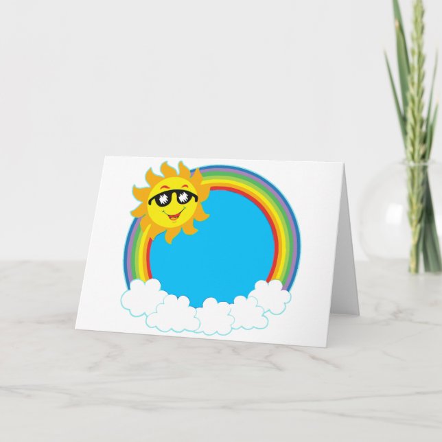 Cartão De Festividades Sol e Rainbow Wreath com Nuvens (Frente)