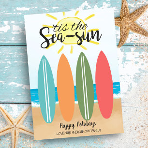 Cartão De Festividades Sol Tropical de Praia Prancha de Surf Natal Costei