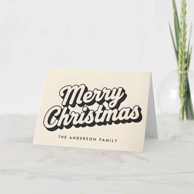 Cartão De Festividades Sombra Retro Script Feliz Natal (Frente)