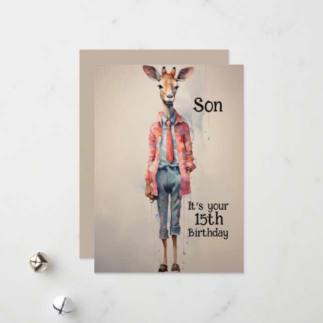 Cartão De Festividades Son 15 Birthday Abstrato Giraffe (Frente/Verso In Situ)