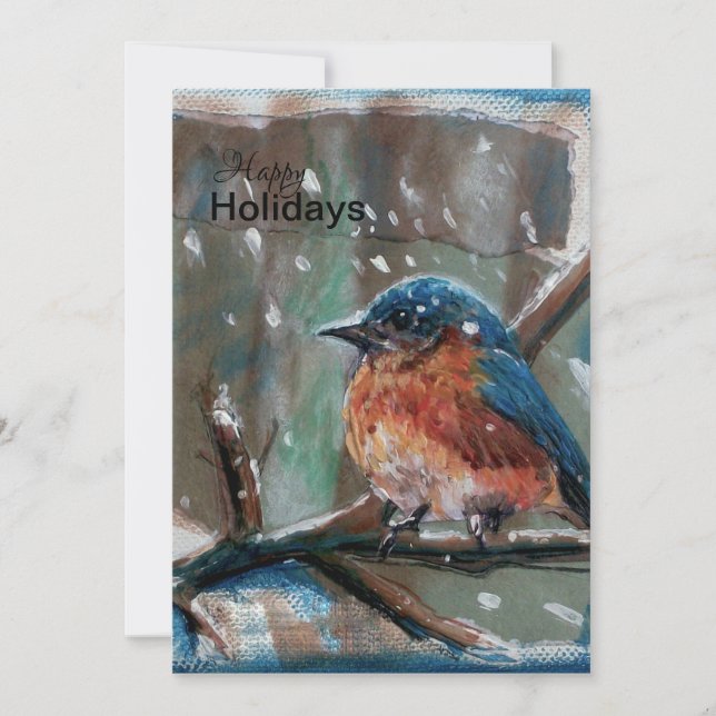 Cartão De Festividades Song Bird Adorable Little Winter Blue (Frente)