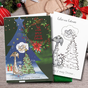 Cartão De Festividades Sonhando com o Natal do Ratinho    Gato & Colorir 
