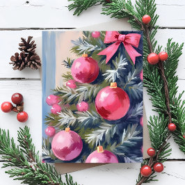 Cartão De Festividades Sonhando com um Natal Rosa | Alegre Aquarela