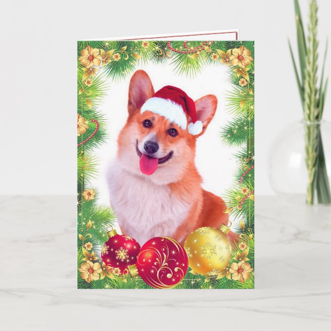 Cartão De Festividades Sorriso Welsh Christmas Corgi (Frente)