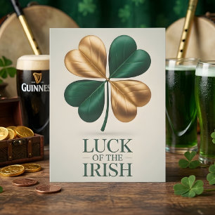 Cartão De Festividades Sorte do Trevo de Ouro Irlandês Desenho da Sorte