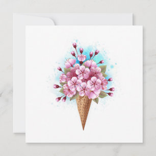 Cartão De Festividades Sorvete Waffle Rosa Sakura Cone
