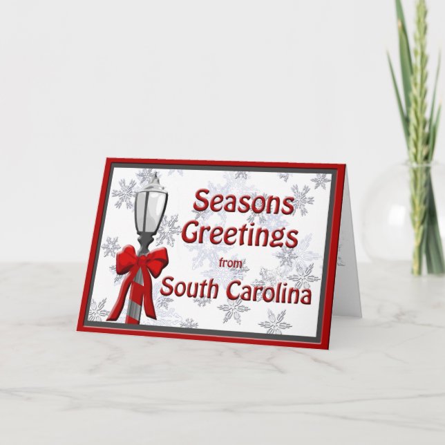 Cartão De Festividades South Carolina Seasons Saudações Lamp Snowflake (Frente)
