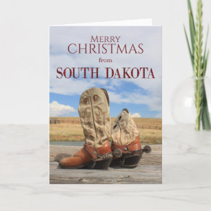 Cartão De Festividades South Dakota Cowboy Boot Christmas Card