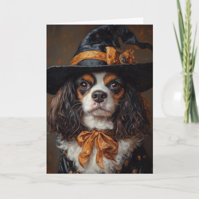 Cartão De Festividades Spaniel Witch Halloween (Frente)