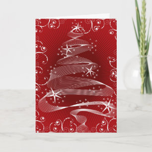 Cartão De Festividades Sparkling Red Christmas Tree Abstract Swirls Chic